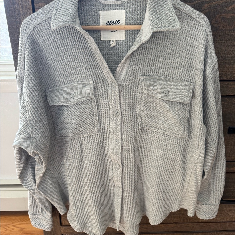 Aerie Light Gray Waffle Knit Top